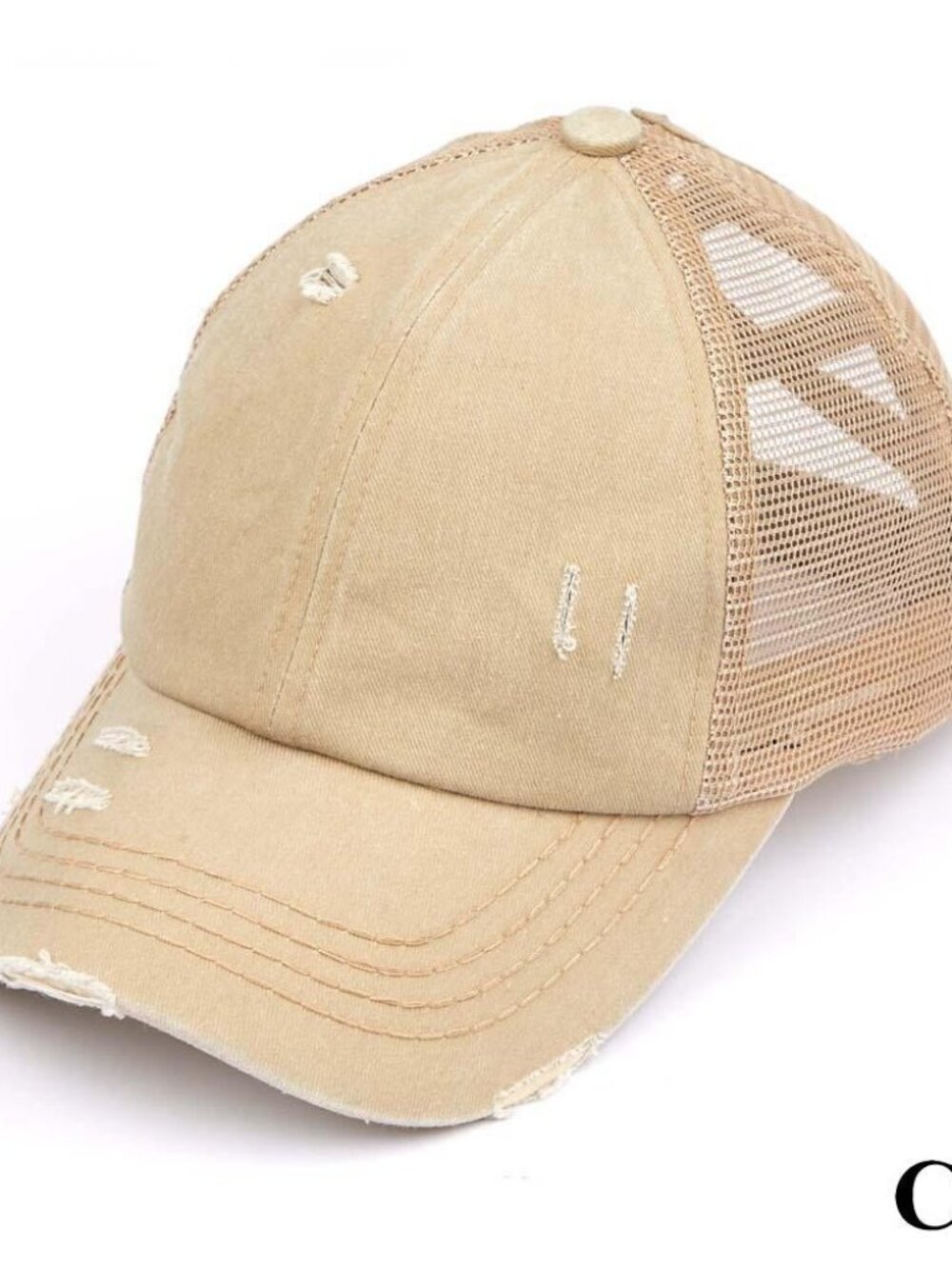 C.C PonyCaps Criss Cross Mesh Cap in Blush & Tan